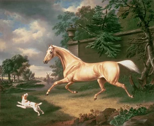 Ein Palomino erschreckt sich vor einem herannahenden Sturm mit einem Spaniel, 1814